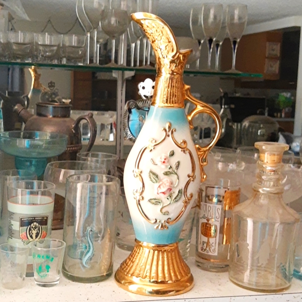 Vintage 1963 Gold-Accented Rose Jim Beam Decanter